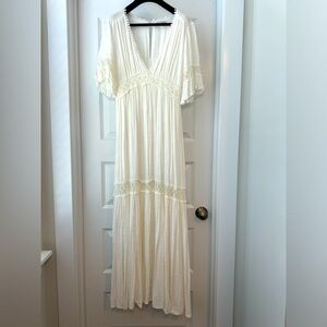 Baltic Born - White Lace Deep V Maxi Dressss